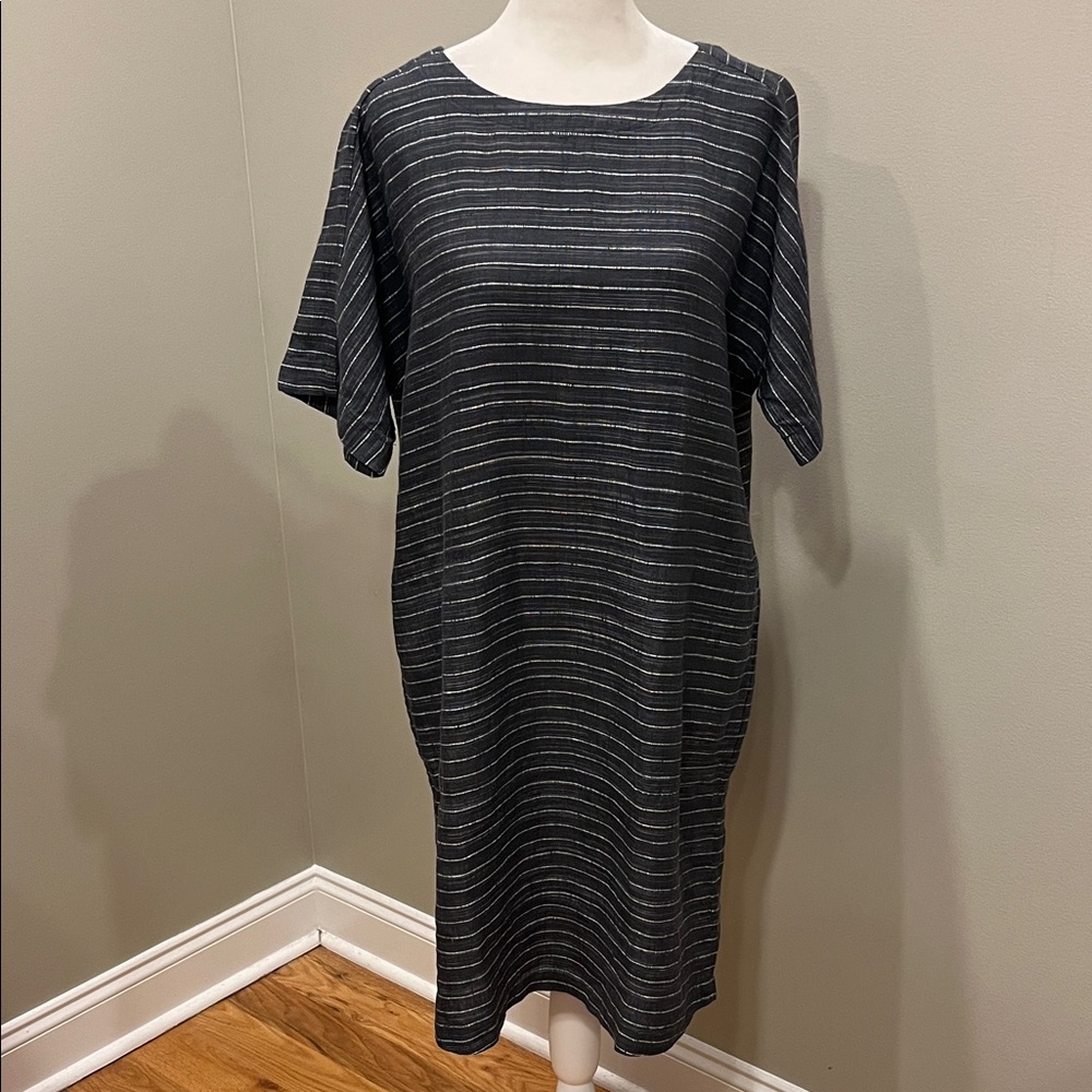 Eileen Fisher Scoop Neck Striped Linen Tunic Dress